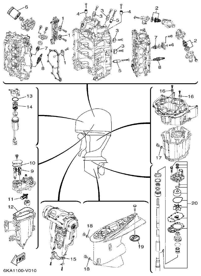Yamaha F300FST, FL300FST, F300FST2, FL300FST2 SCHEDULED SERVICE PARTS parts diagram